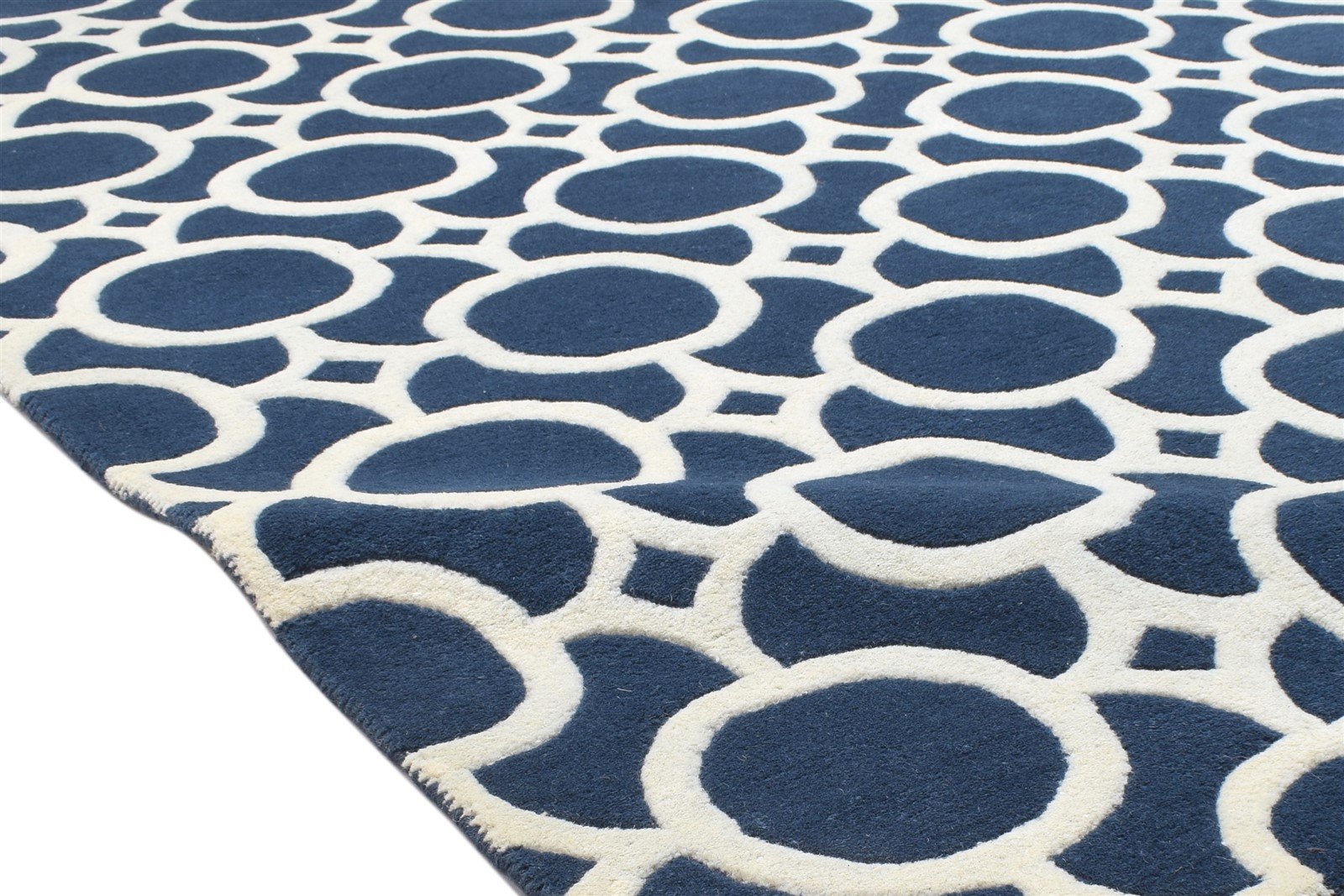 Blue Wool Rug 5' X 8' Modern Hand Tufted Moroccan Geometric Room Size Carpet 