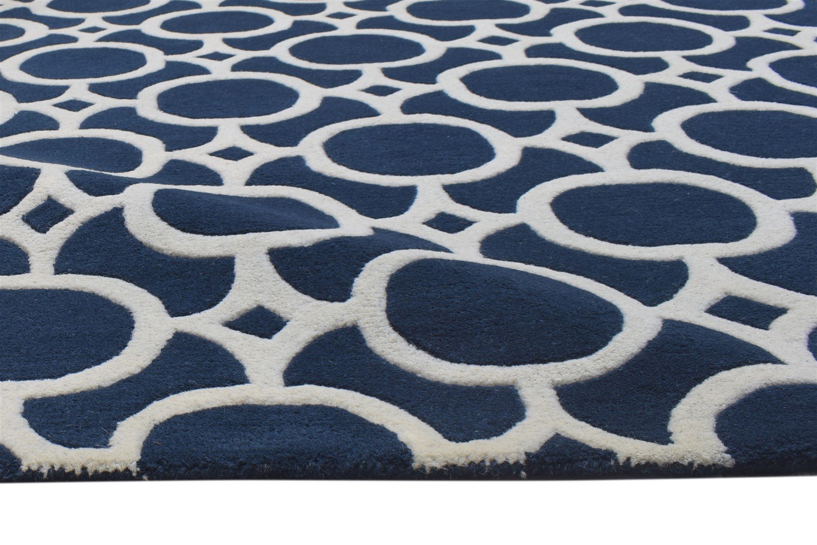 Blue Wool Rug 5' X 8' Modern Hand Tufted Moroccan Geometric Room Size Carpet 