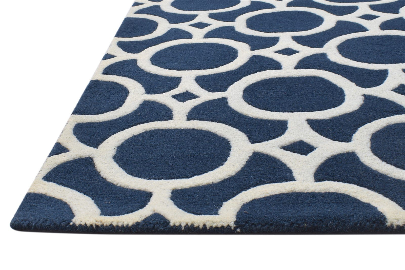 Blue Wool Rug 5' X 8' Modern Hand Tufted Moroccan Geometric Room Size Carpet 