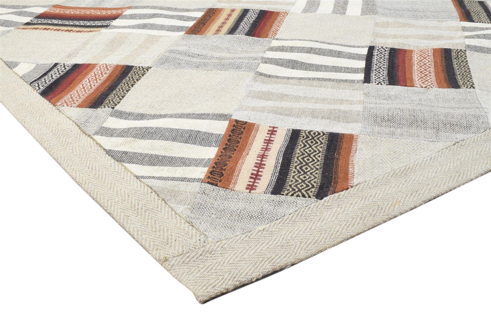 Wool Beige Rug 6' X 8' Modern Hand Tufted Scandinavian Geometric Large Carpet 