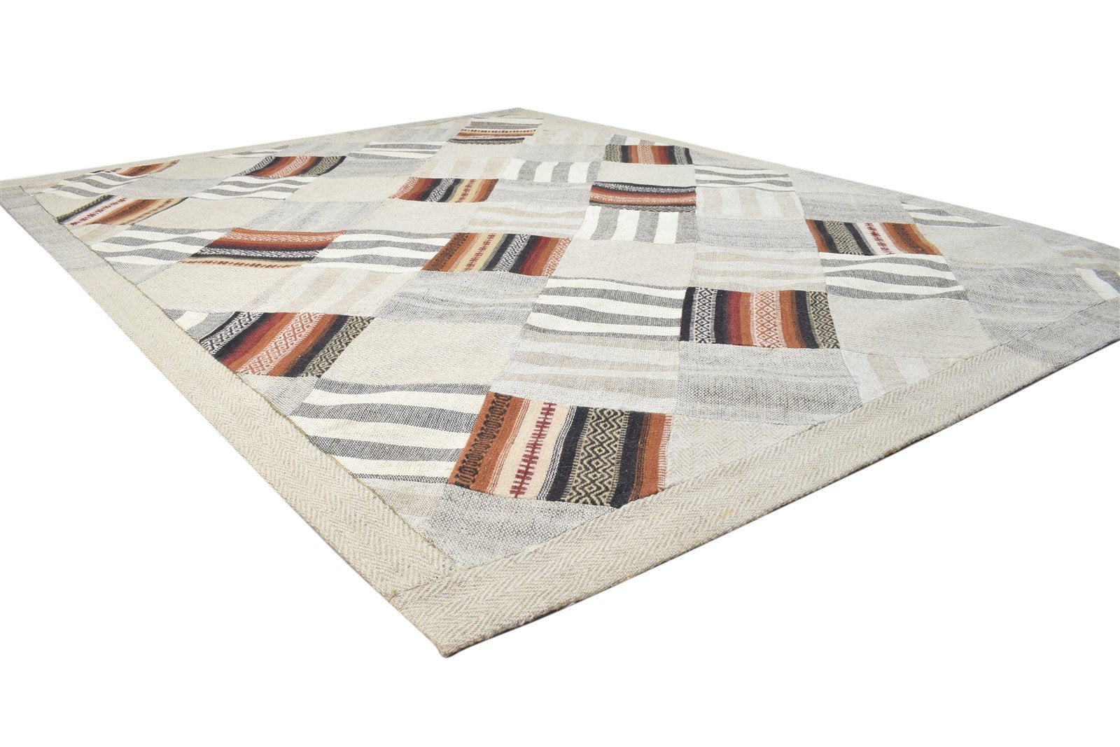 Wool Beige Rug 6' X 8' Modern Hand Tufted Scandinavian Geometric Large Carpet 