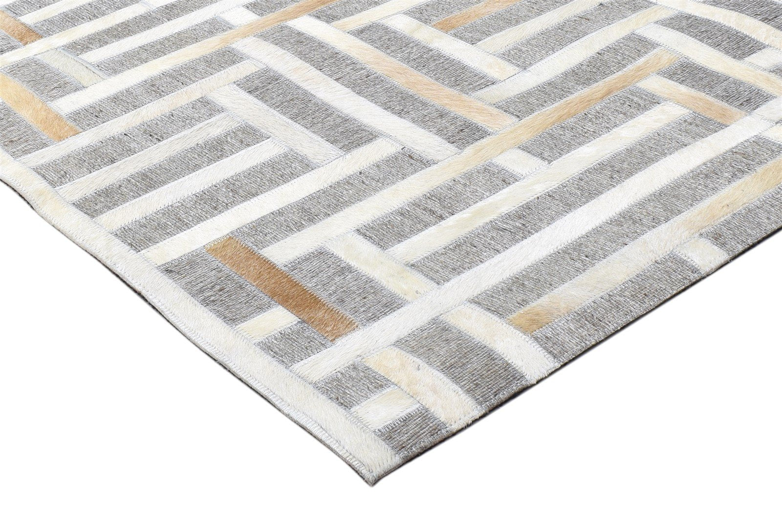 Leather / Cotton Grey Rug 5X8 Modern Hand Woven Scandinavian Geometric Room Size 