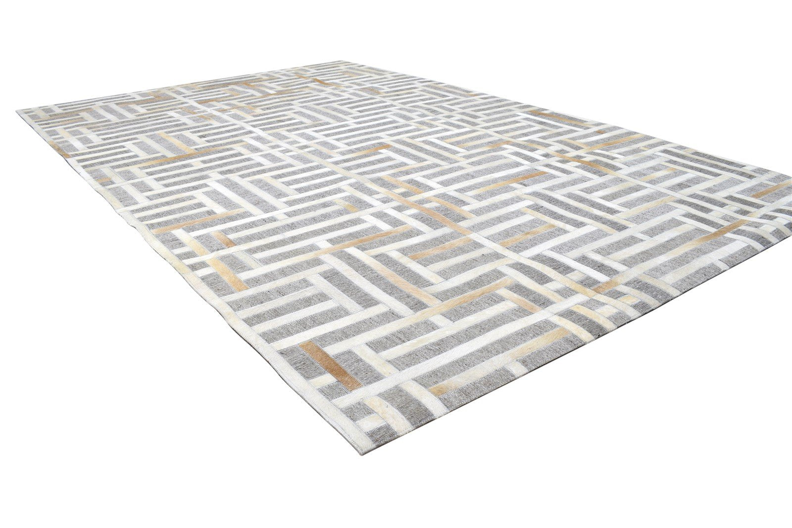 Leather / Cotton Grey Rug 5X8 Modern Hand Woven Scandinavian Geometric Room Size 