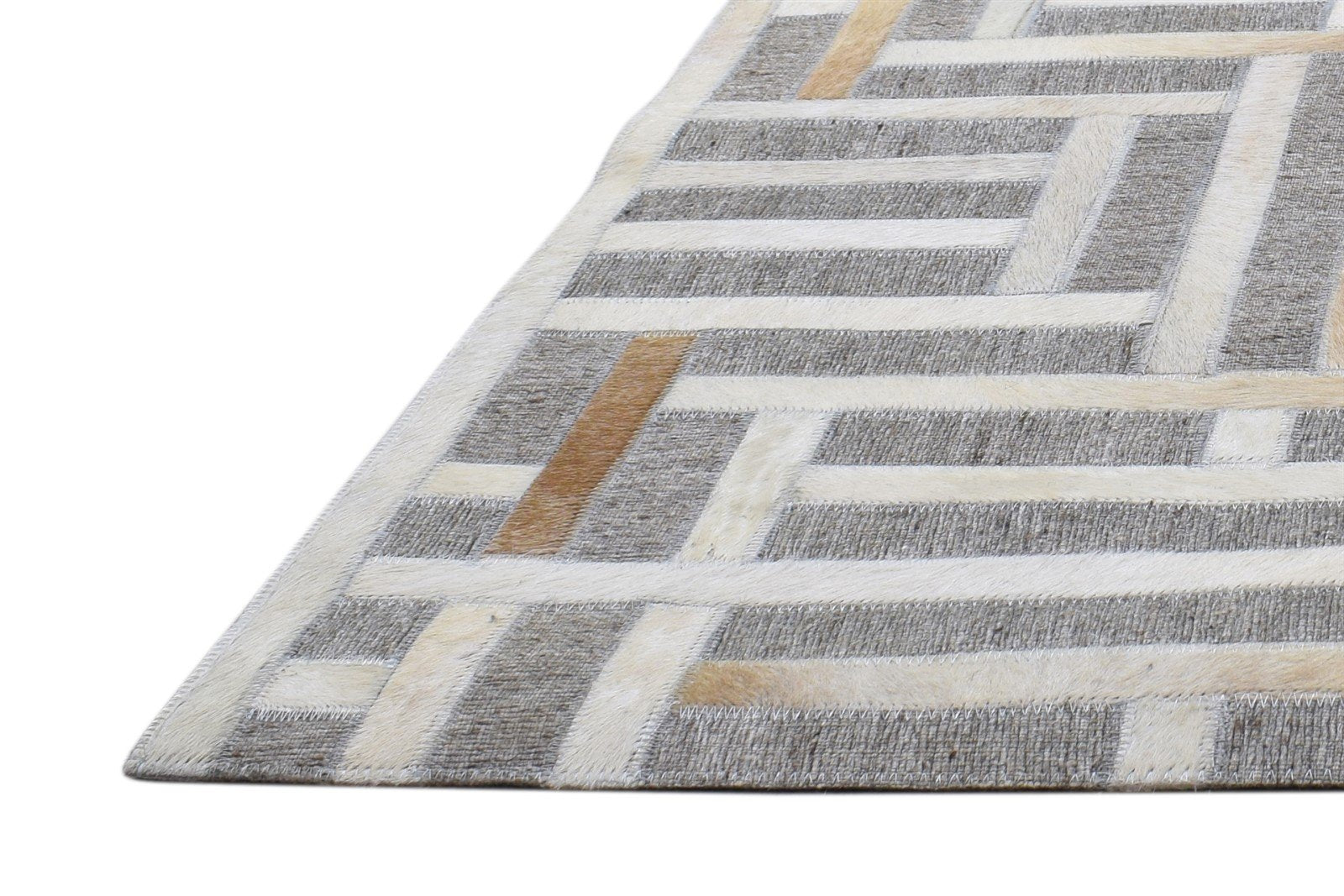 Leather / Cotton Grey Rug 5X8 Modern Hand Woven Scandinavian Geometric Room Size 