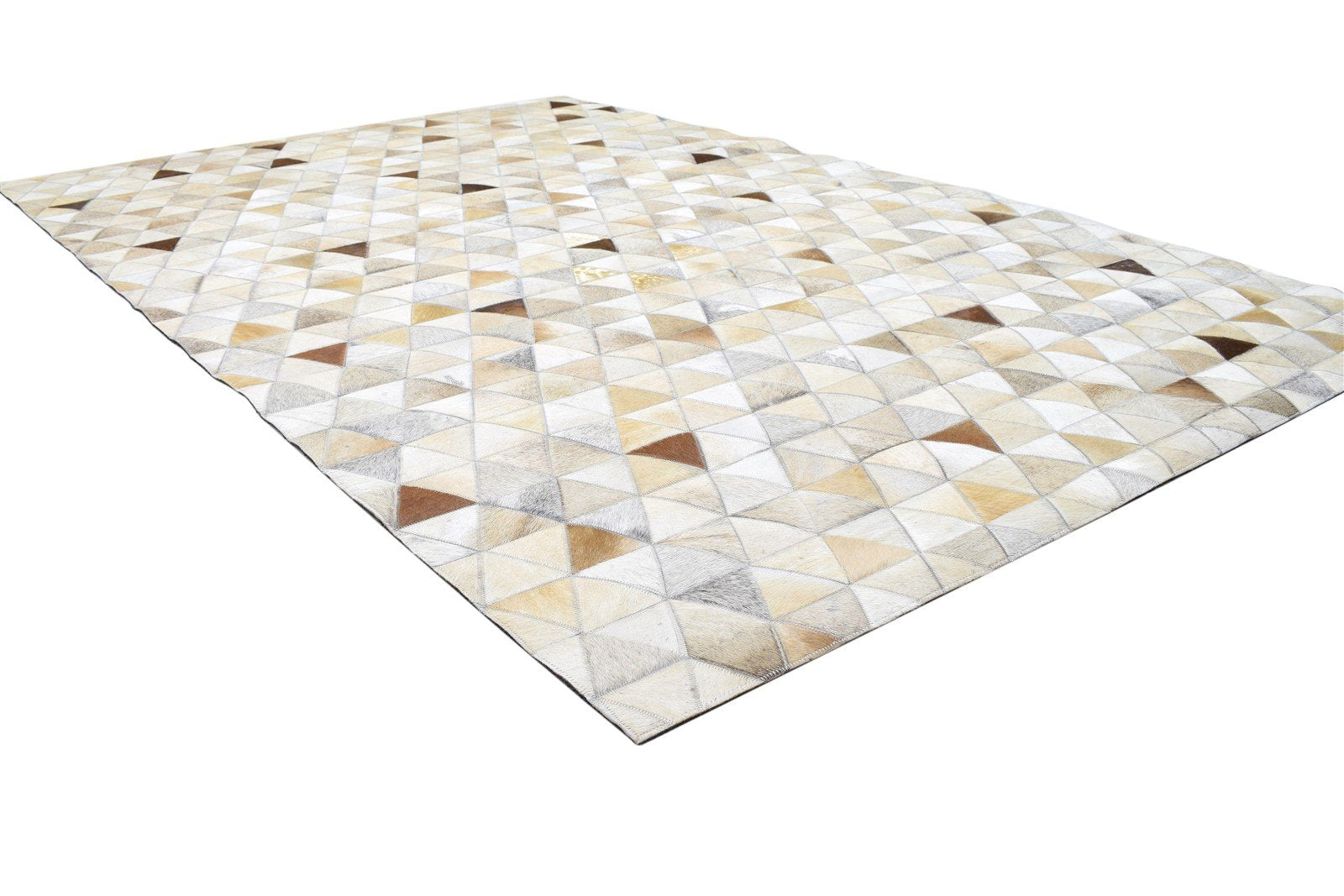 Leather / Cotton Beige Rug 5X8 Modern Hand Woven Triangles Room Size 