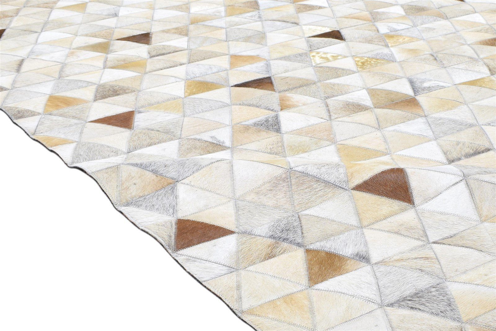 Leather / Cotton Beige Rug 5X8 Modern Hand Woven Triangles Room Size 