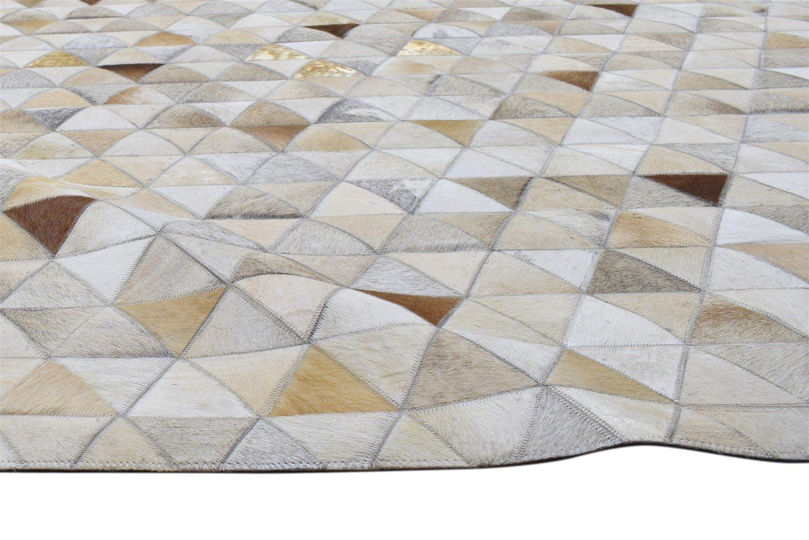 Leather / Cotton Beige Rug 5X8 Modern Hand Woven Triangles Room Size 