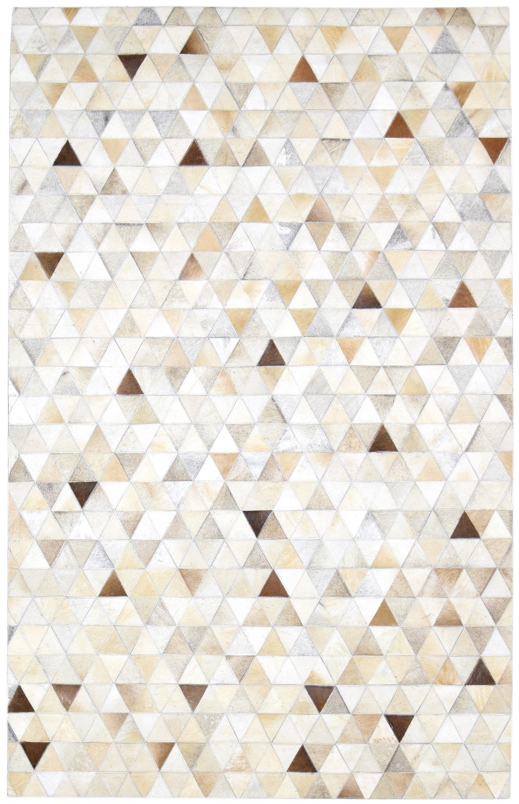 Leather / Cotton Beige Rug 5X8 Modern Hand Woven Triangles Room Size 