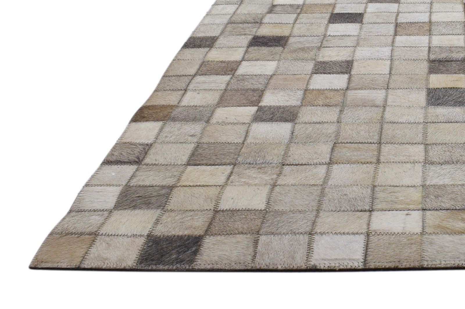 Leather / Cotton Beige Rug 5X7 Modern Hand Woven Geometric Room Size 