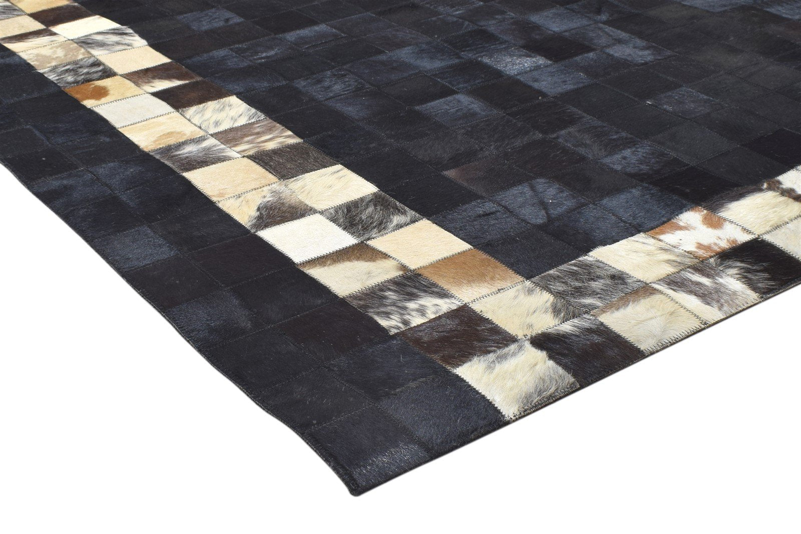 Leather / Cotton Charcoal Rug 5X7 Modern Hand Woven Geometric Room Size 