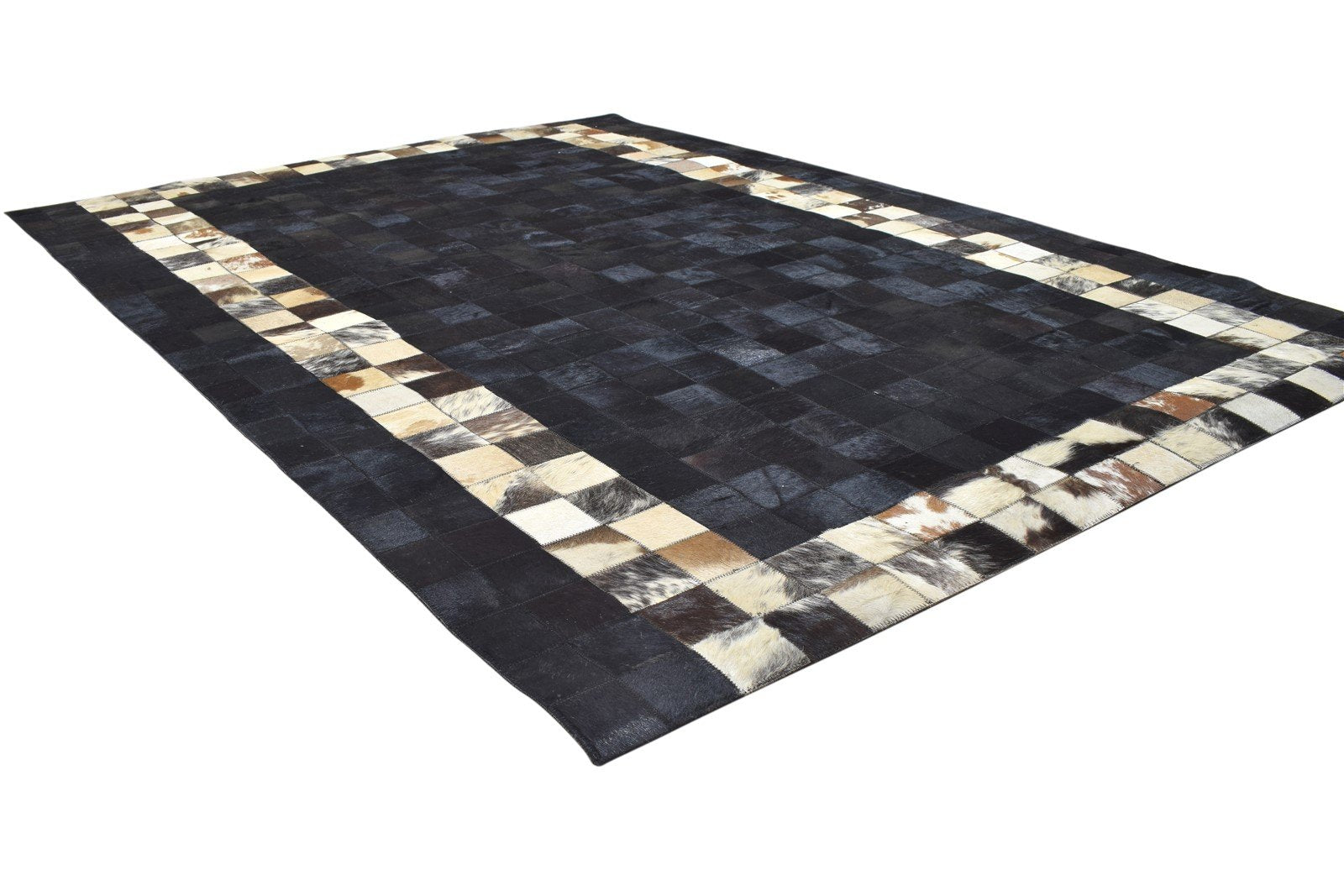 Leather / Cotton Charcoal Rug 5X7 Modern Hand Woven Geometric Room Size 