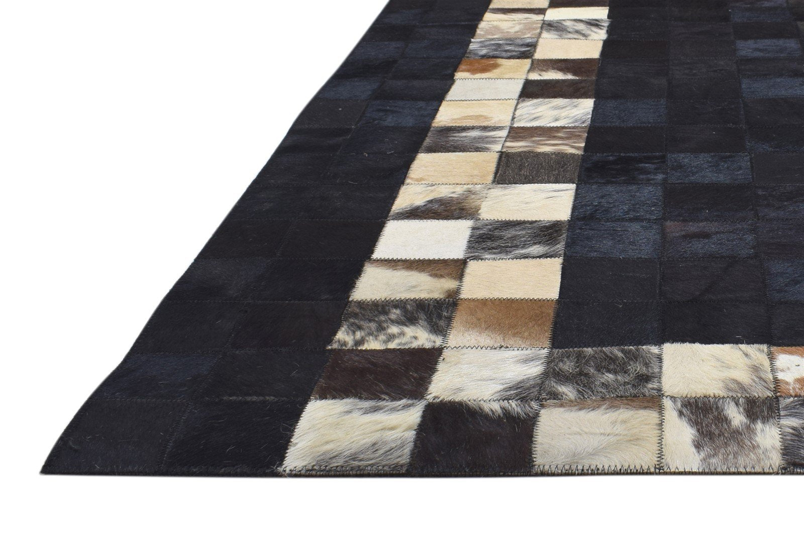 Leather / Cotton Charcoal Rug 5X7 Modern Hand Woven Geometric Room Size 