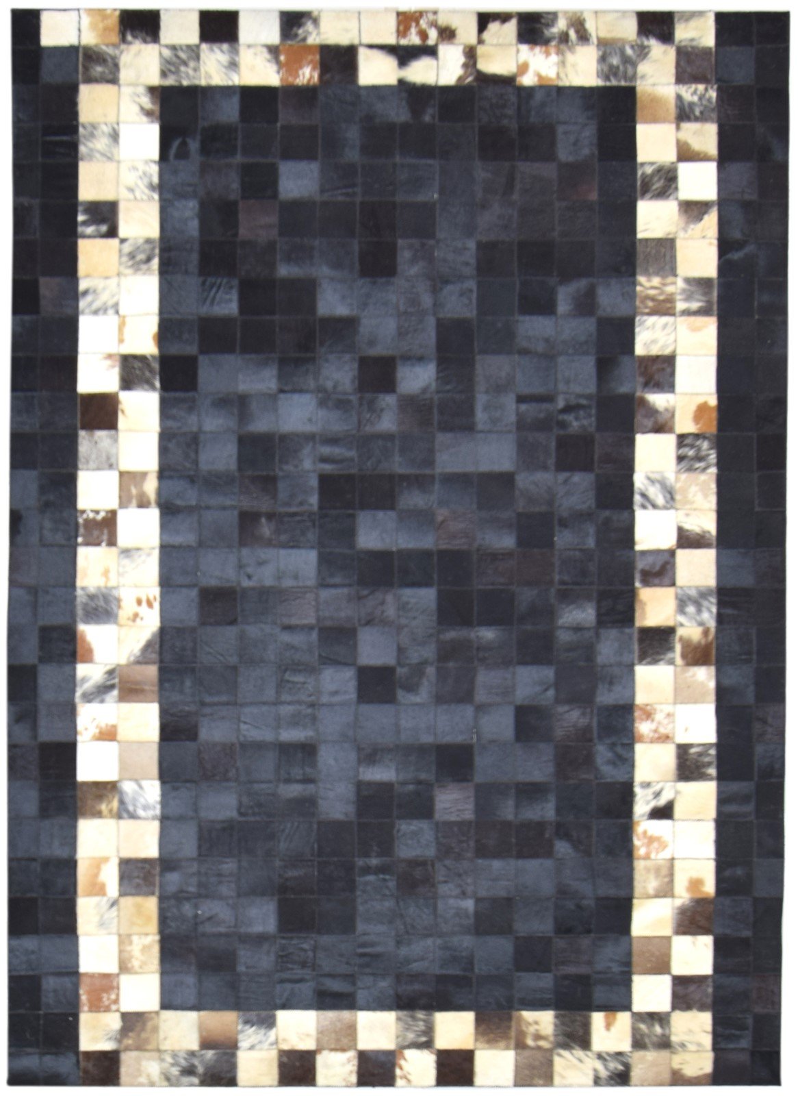 Leather / Cotton Charcoal Rug 5X7 Modern Hand Woven Geometric Room Size 