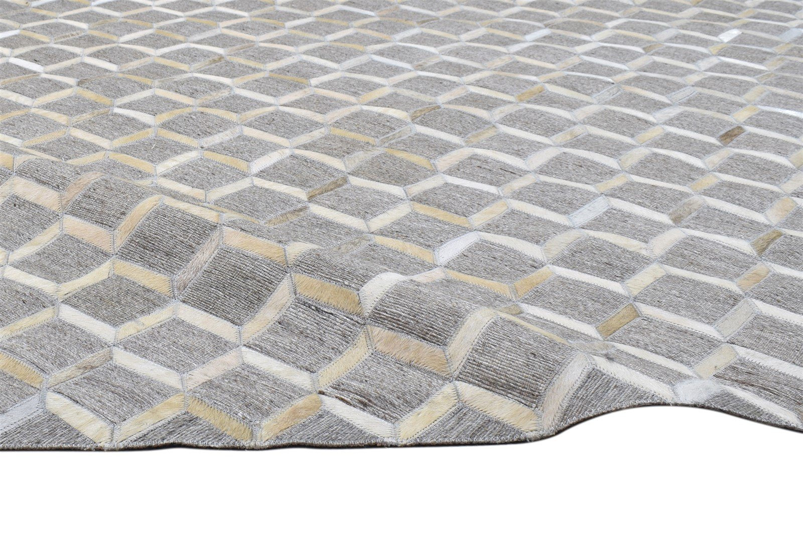 Grey Leather / Cotton Rug 5X8 Modern Hand Woven Moroccan Trellis Room Size 