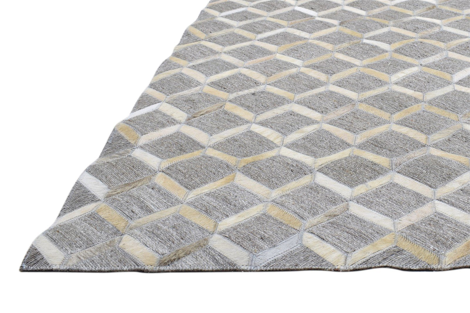 Grey Leather / Cotton Rug 5X8 Modern Hand Woven Moroccan Trellis Room Size 