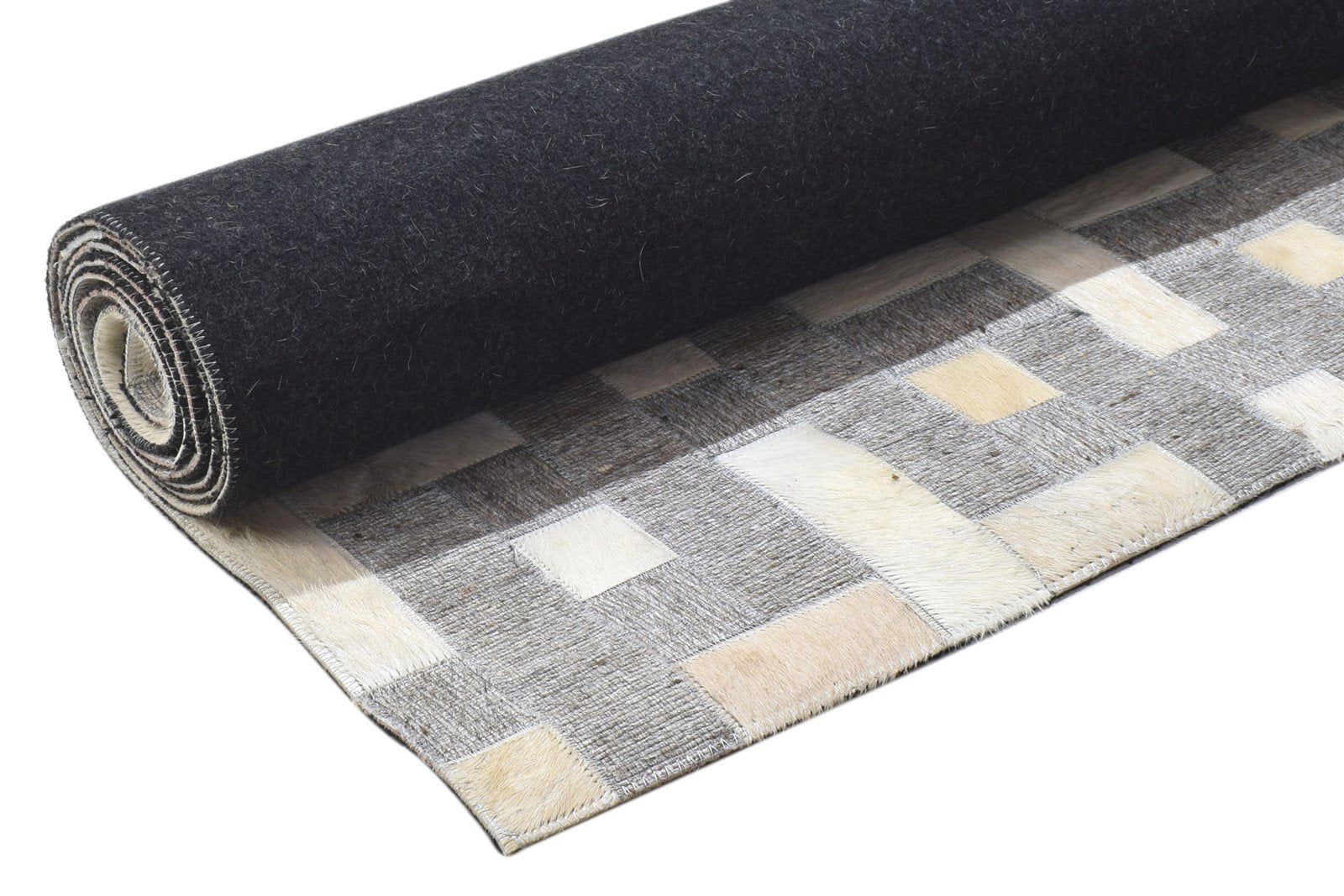 Leather / Cotton Grey Rug 5X8 Modern Hand Woven Scandinavian Geometric Room Size 