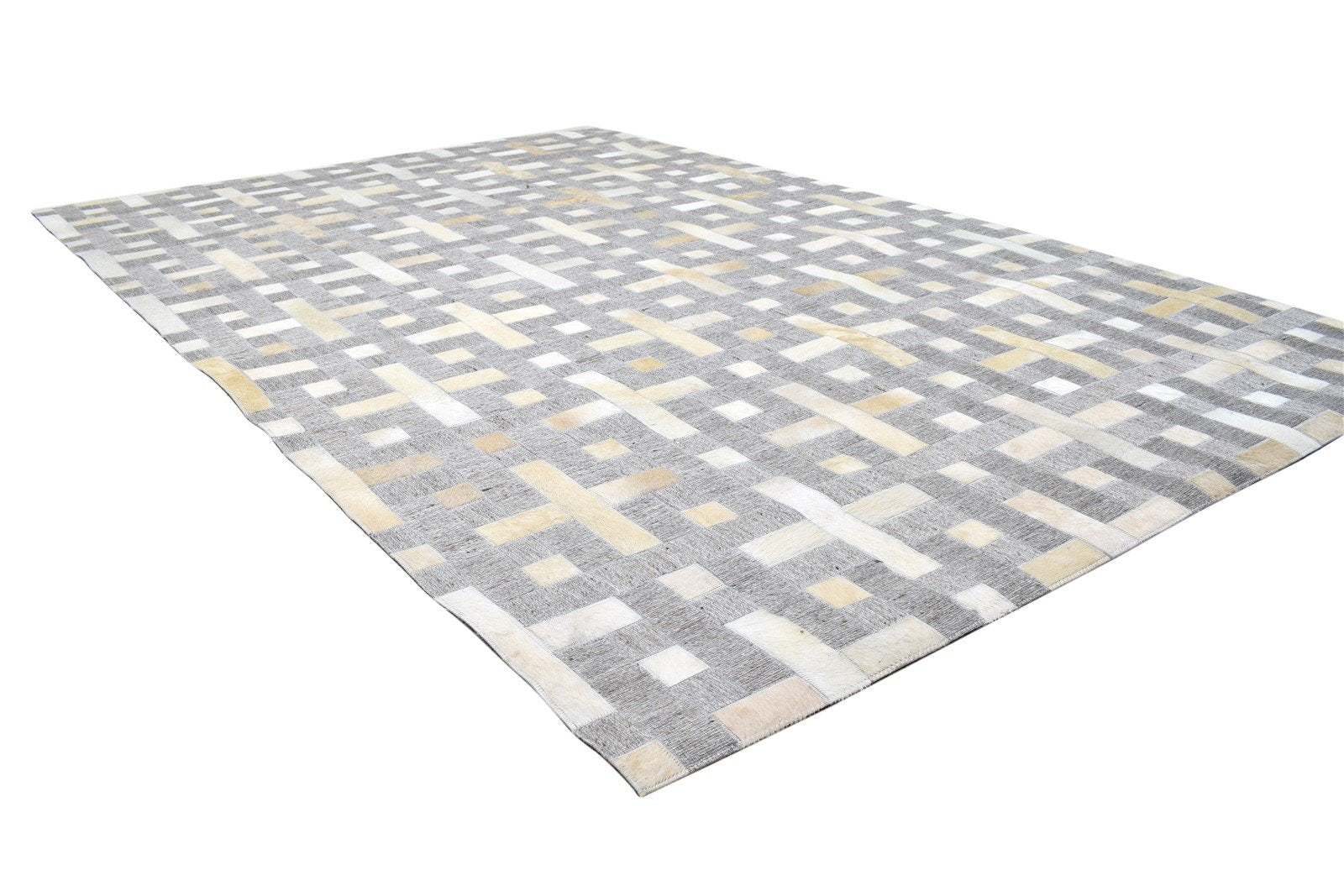 Leather / Cotton Grey Rug 5X8 Modern Hand Woven Scandinavian Geometric Room Size 