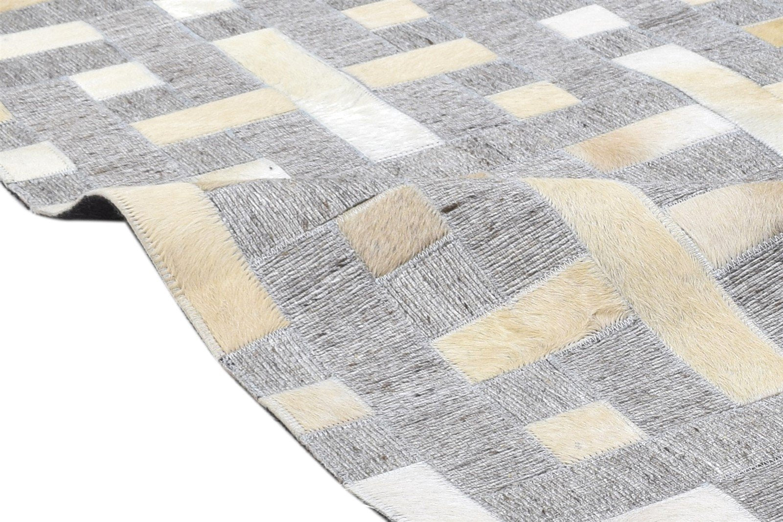 Leather / Cotton Grey Rug 5X8 Modern Hand Woven Scandinavian Geometric Room Size 