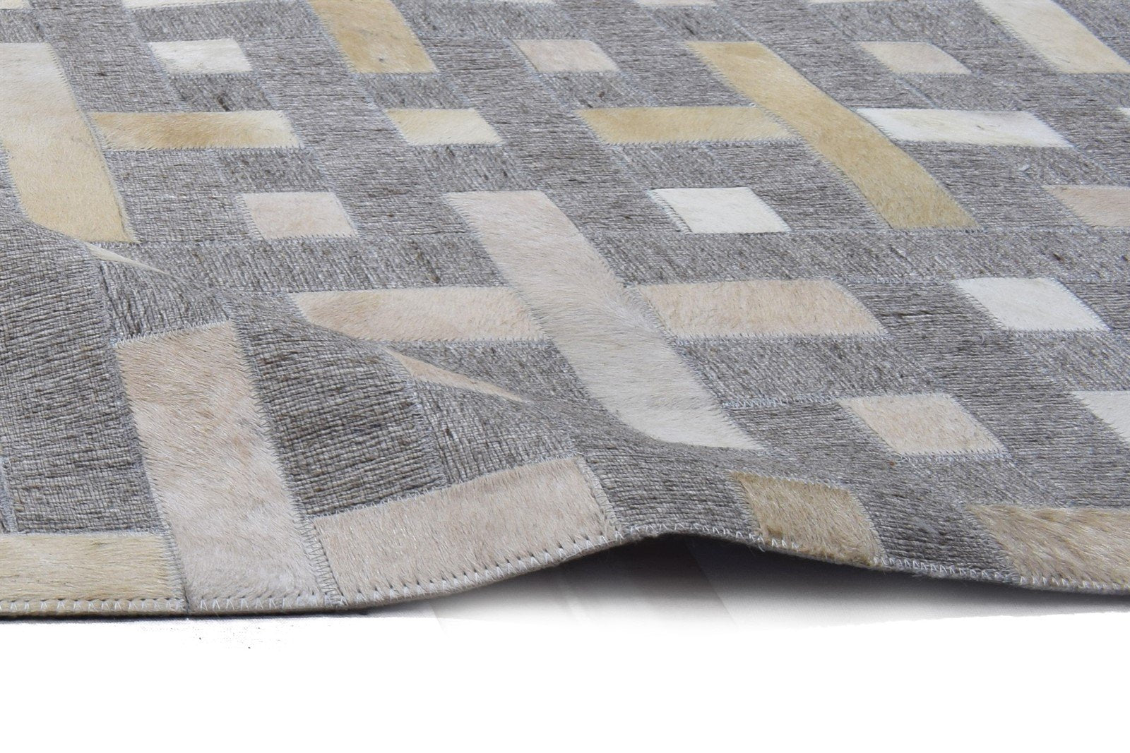 Leather / Cotton Grey Rug 5X8 Modern Hand Woven Scandinavian Geometric Room Size 