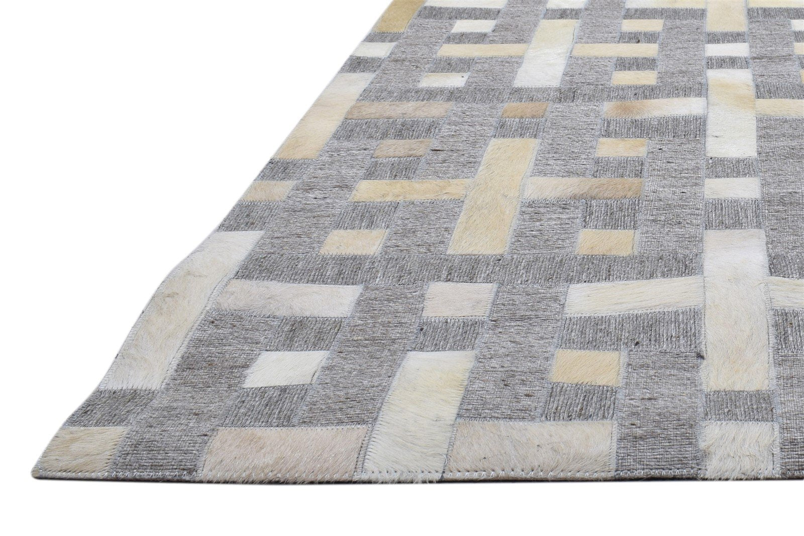 Leather / Cotton Grey Rug 5X8 Modern Hand Woven Scandinavian Geometric Room Size 