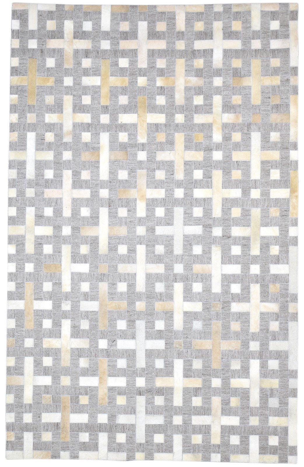 Leather / Cotton Grey Rug 5X8 Modern Hand Woven Scandinavian Geometric Room Size 