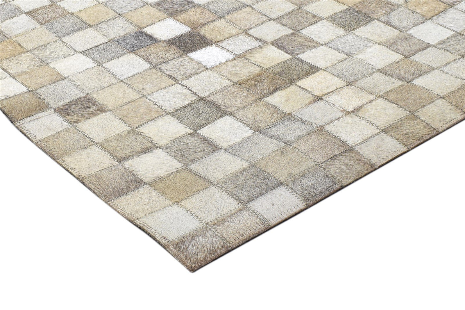 Leather / Cotton Beige Rug 5X7 Modern Hand Woven Geometric Room Size 