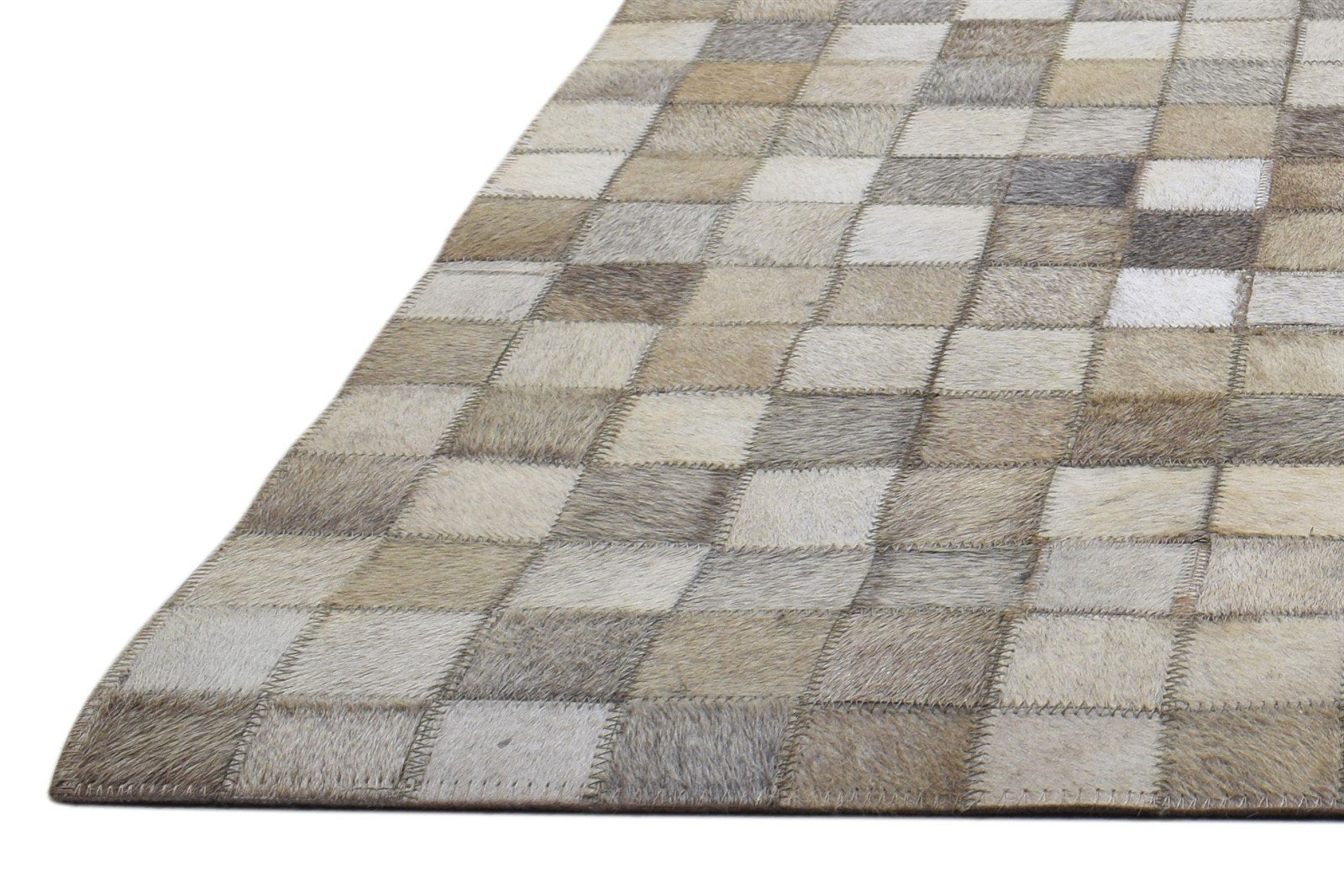 Leather / Cotton Beige Rug 5X7 Modern Hand Woven Geometric Room Size 