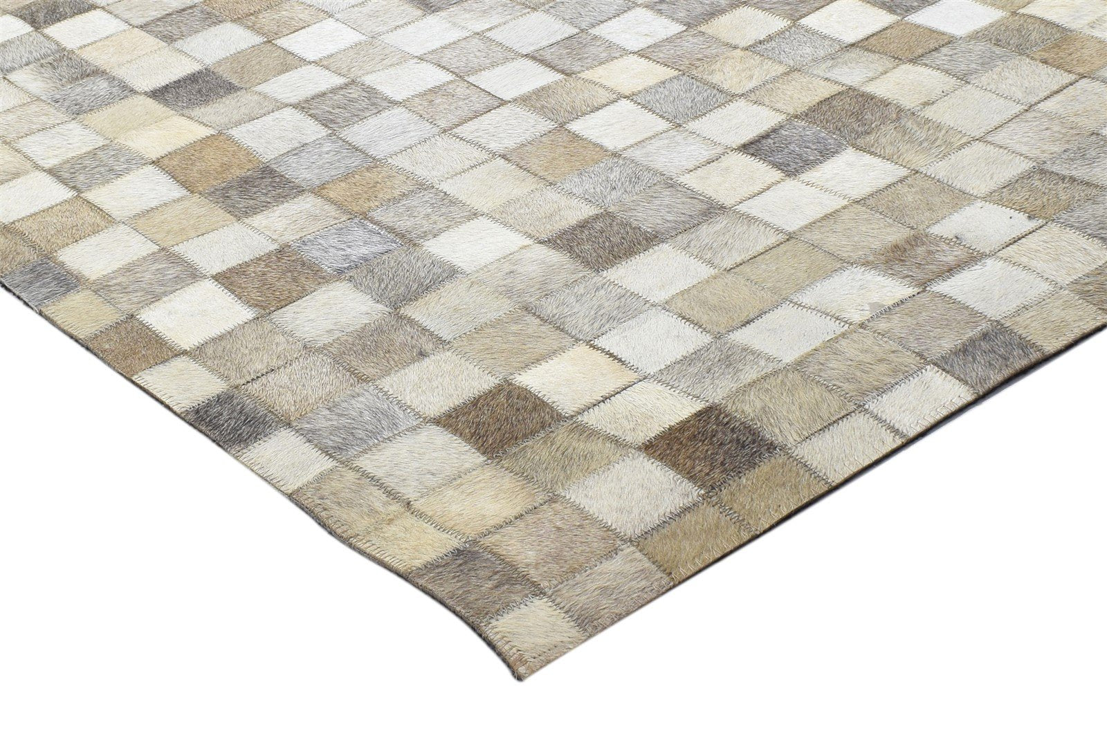 Leather / Cotton Beige Rug 5X7 Modern Hand Woven Geometric Room Size 