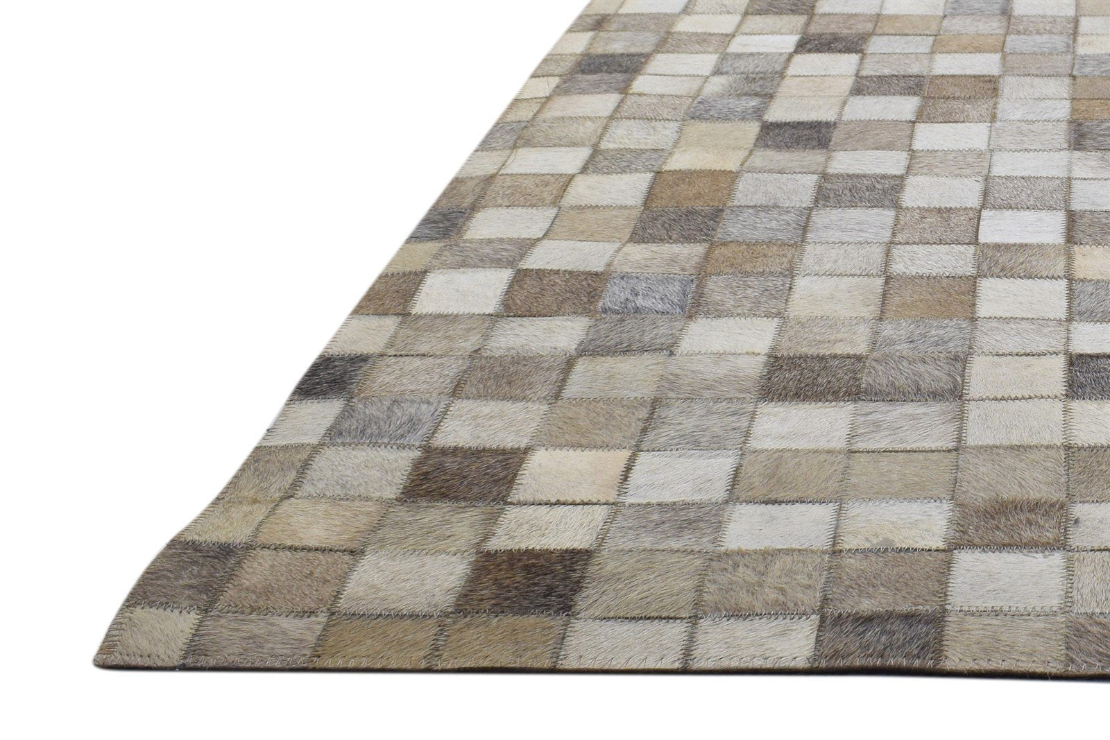 Leather / Cotton Beige Rug 5X7 Modern Hand Woven Geometric Room Size 