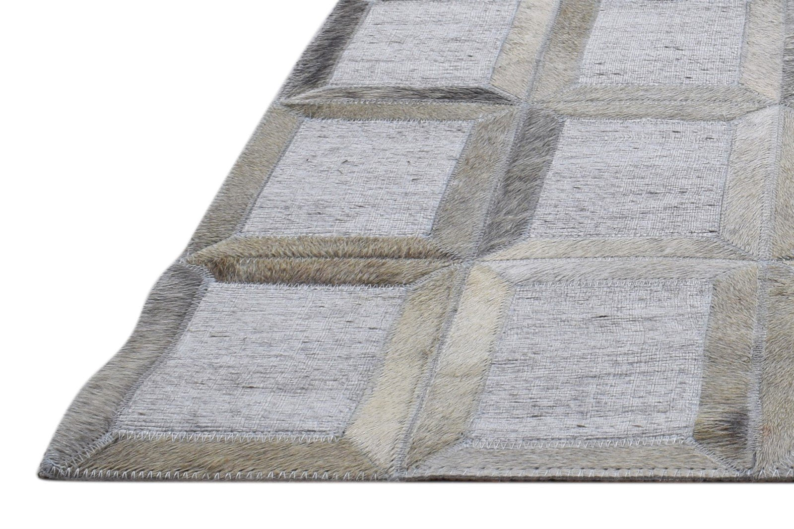 Leather / Cotton Grey Rug 5X8 Modern Hand Woven Scandinavian Geometric Room Size 