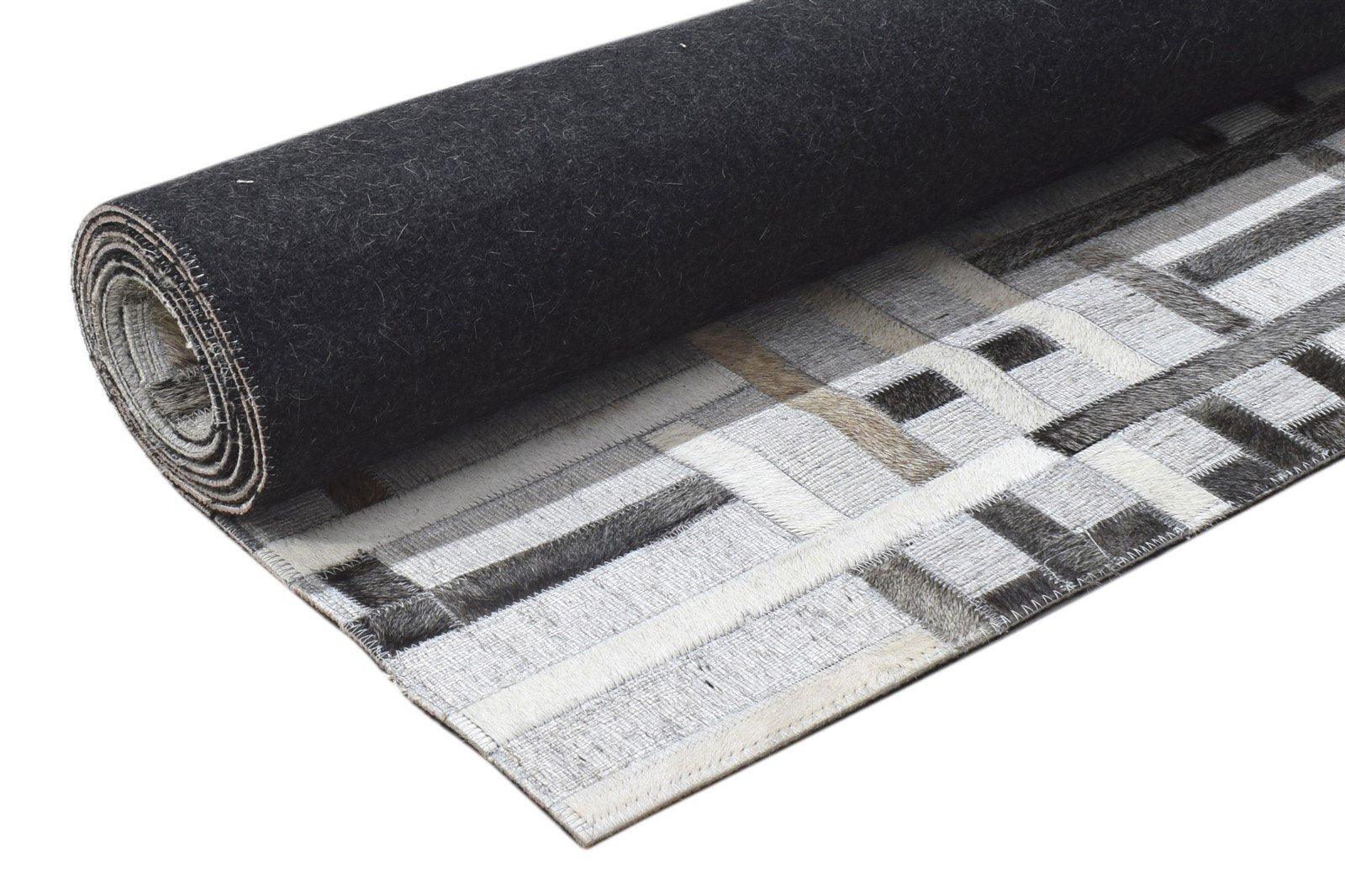 Leather / Cotton Grey Rug 5X8 Modern Hand Woven Scandinavian Geometric Room Size 