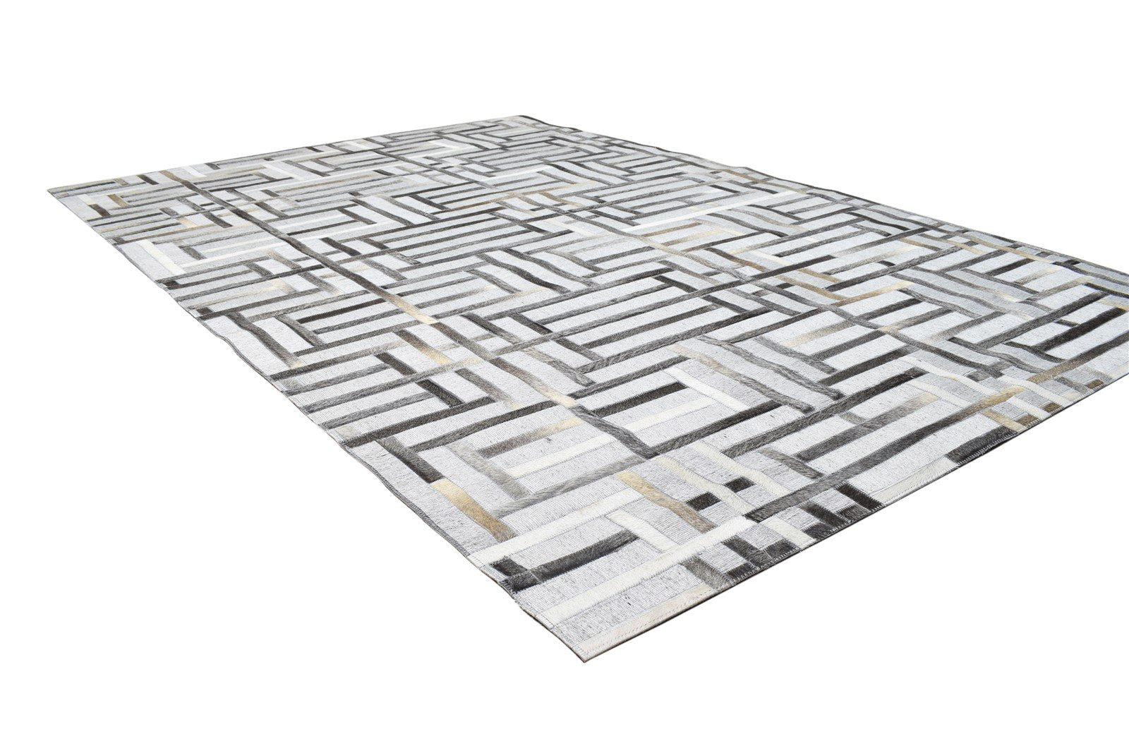 Leather / Cotton Grey Rug 5X8 Modern Hand Woven Scandinavian Geometric Room Size 