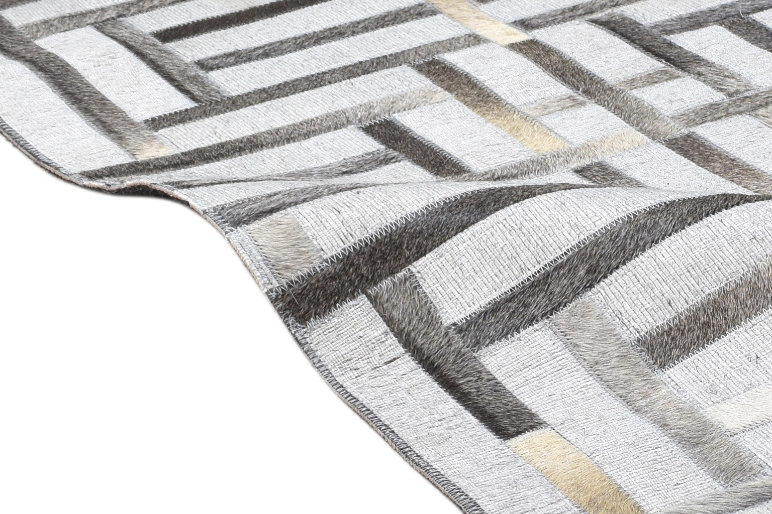 Leather / Cotton Grey Rug 5X8 Modern Hand Woven Scandinavian Geometric Room Size 