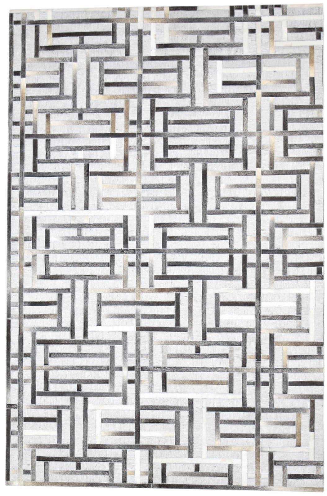 Leather / Cotton Grey Rug 5X8 Modern Hand Woven Scandinavian Geometric Room Size 