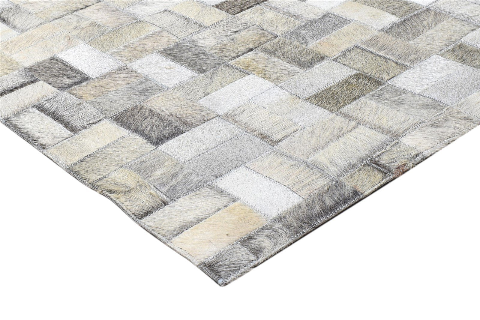 Leather / Cotton Grey Rug 5X8 Modern Hand Woven Scandinavian Geometric Room Size 