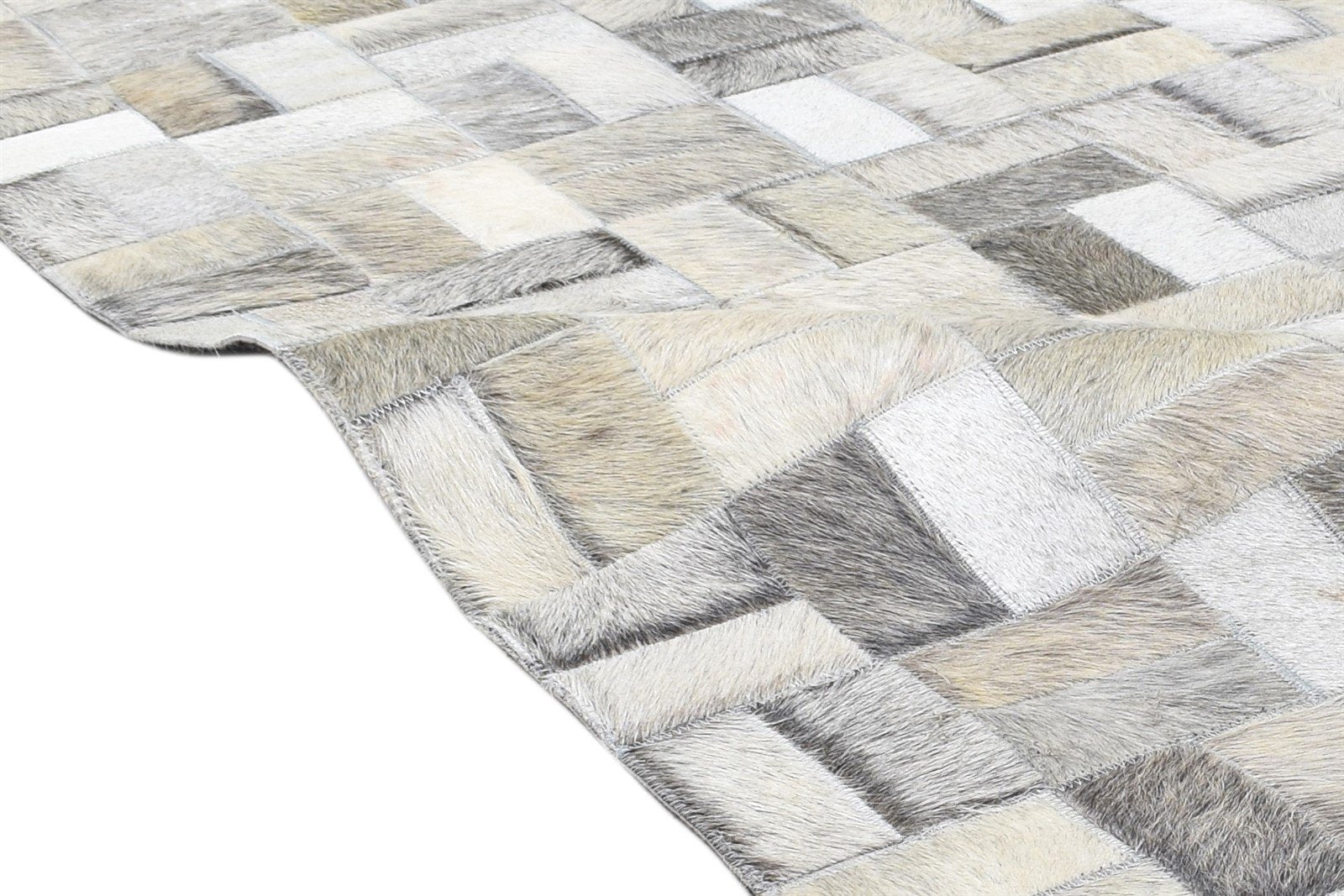 Leather / Cotton Grey Rug 5X8 Modern Hand Woven Scandinavian Geometric Room Size 