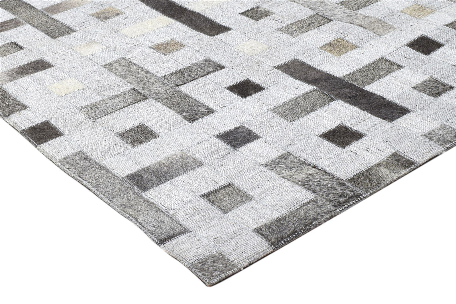 Leather / Cotton Grey Rug 5X8 Modern Hand Woven Scandinavian Geometric Room Size 