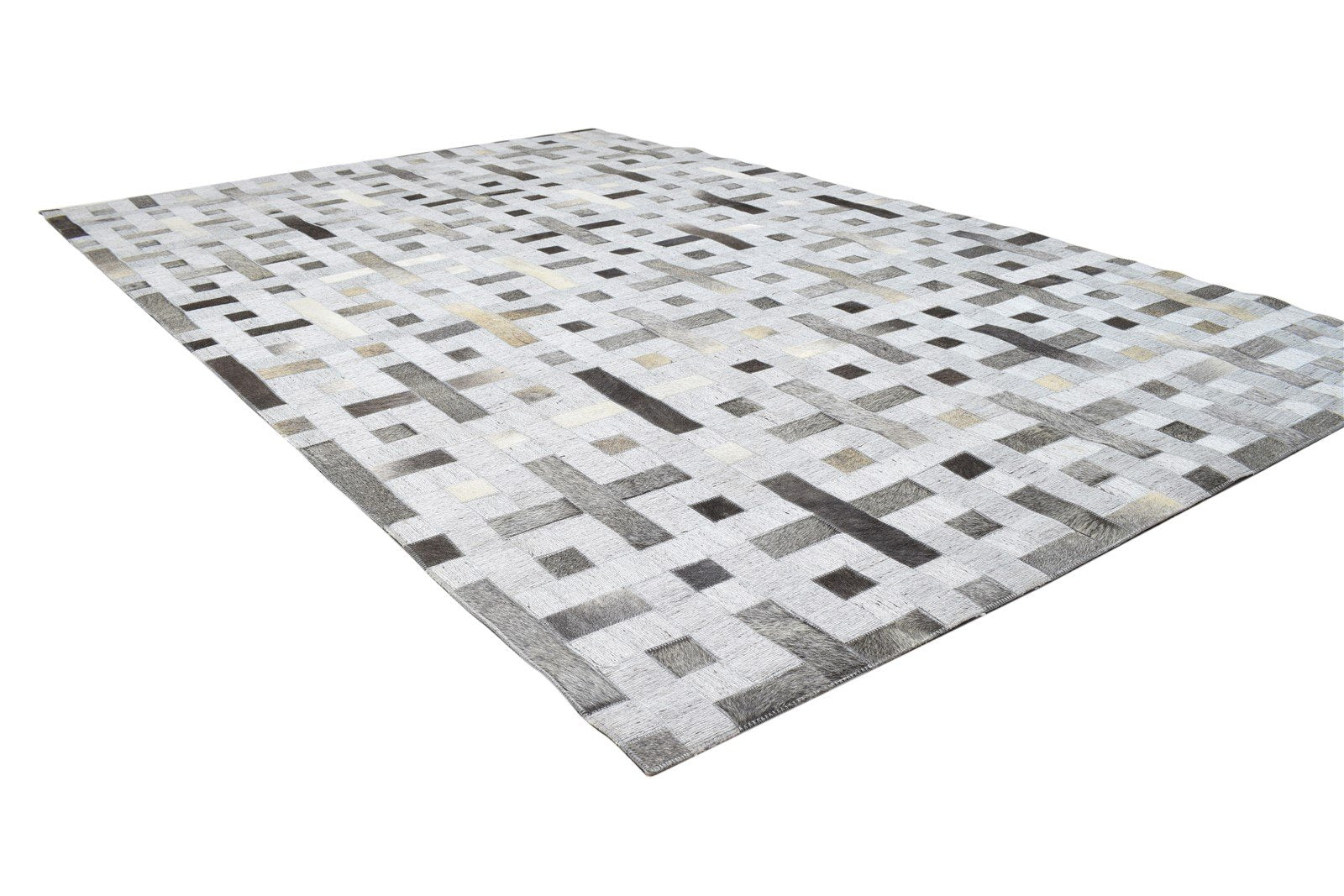 Leather / Cotton Grey Rug 5X8 Modern Hand Woven Scandinavian Geometric Room Size 