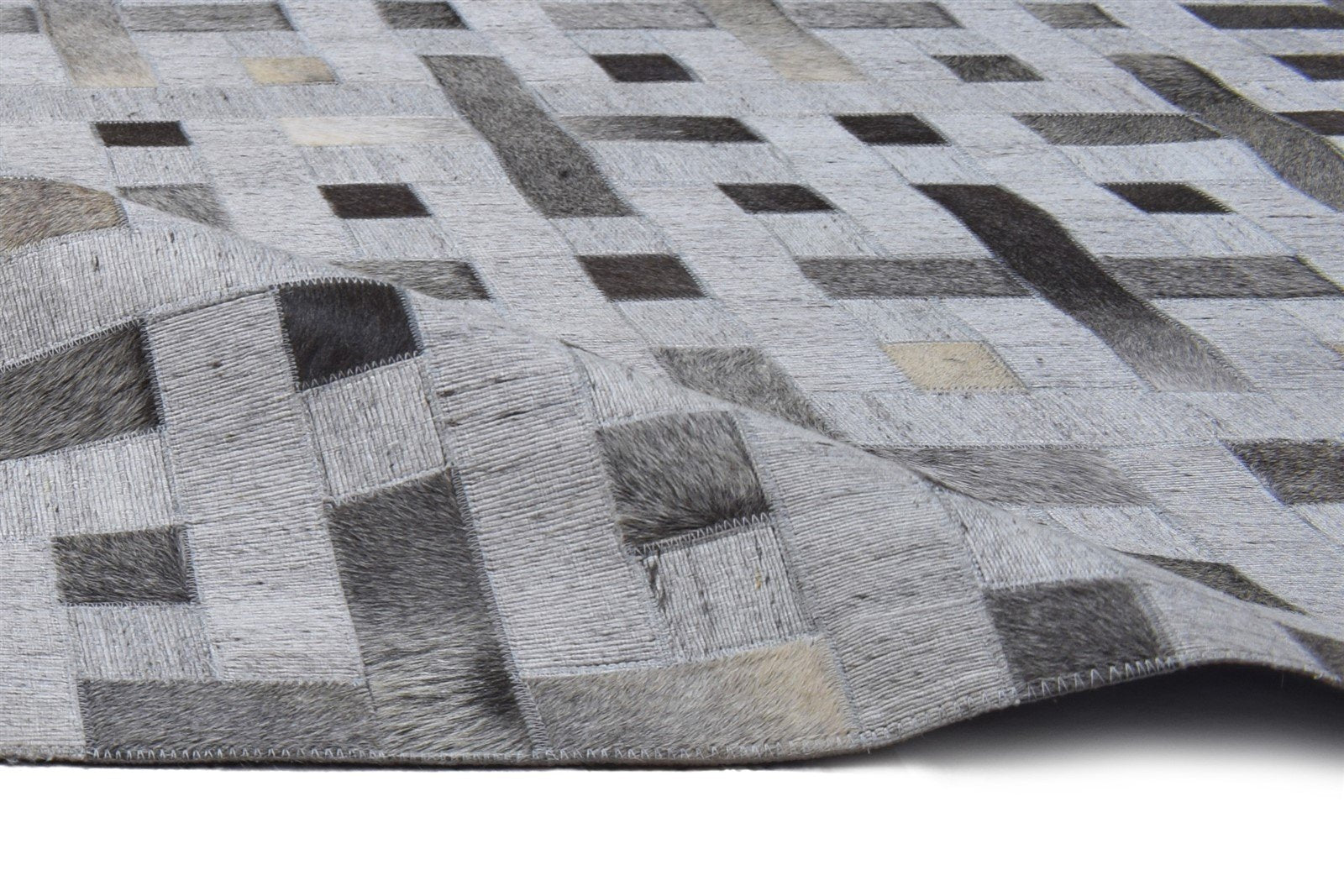 Leather / Cotton Grey Rug 5X8 Modern Hand Woven Scandinavian Geometric Room Size 