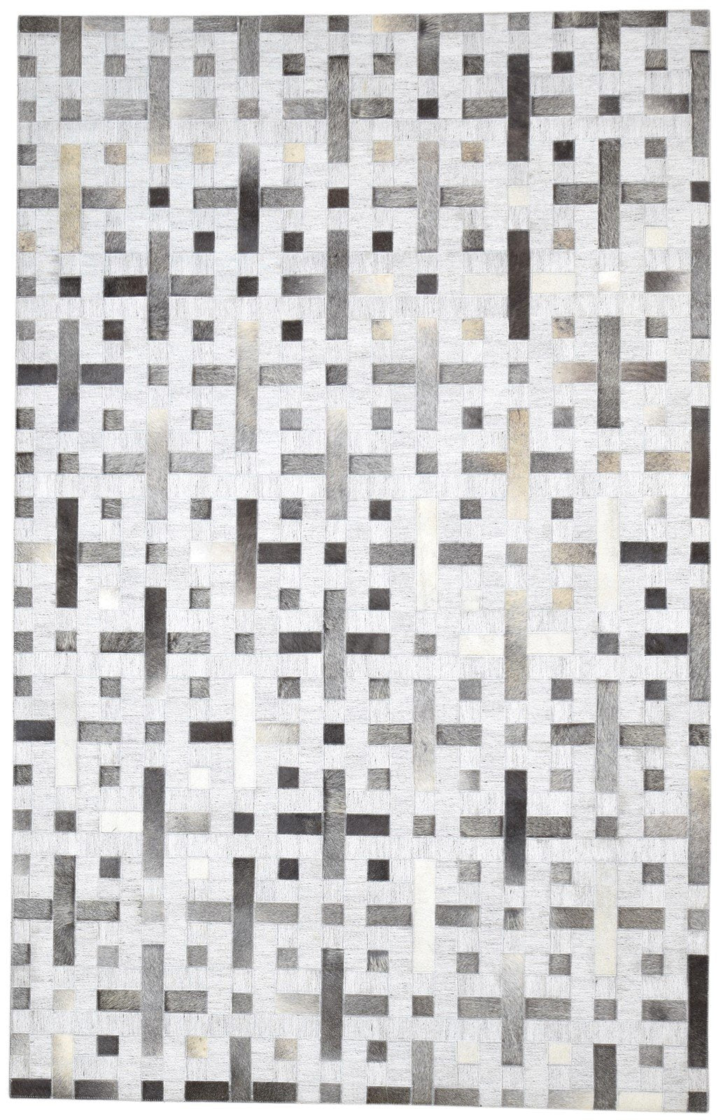 Leather / Cotton Grey Rug 5X8 Modern Hand Woven Scandinavian Geometric Room Size 