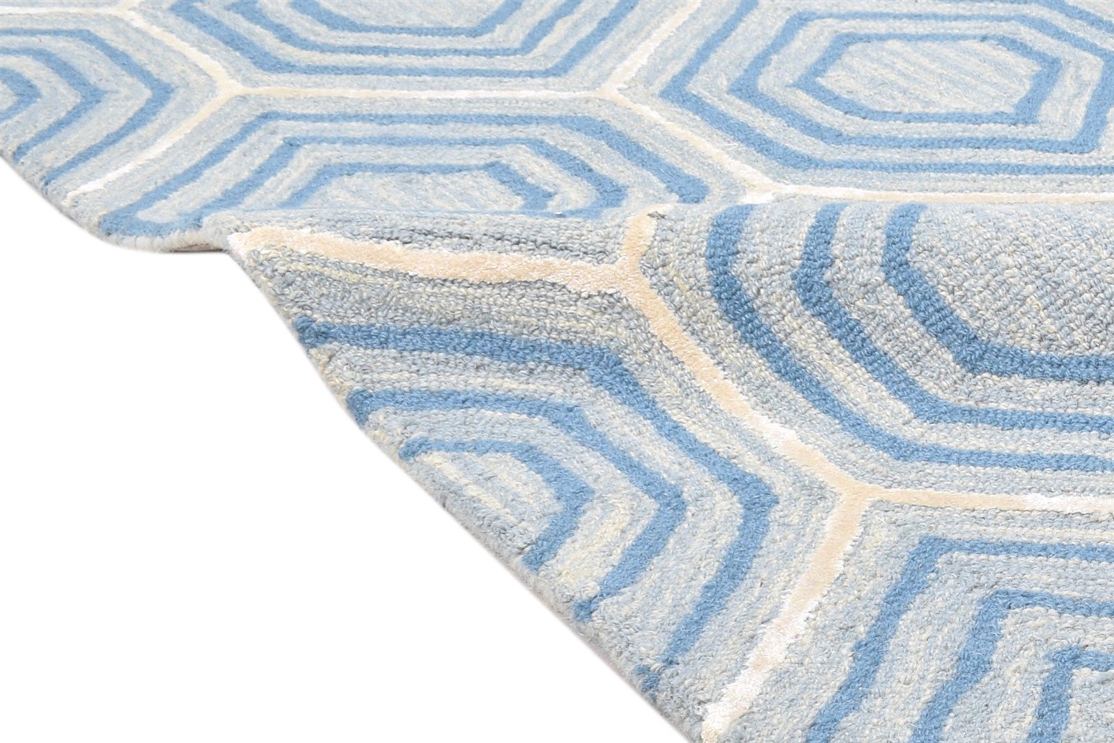 Blue Wool Rug 8' X 10' Modern Hand Tufted Moroccan Honeycomb Large Carpet 