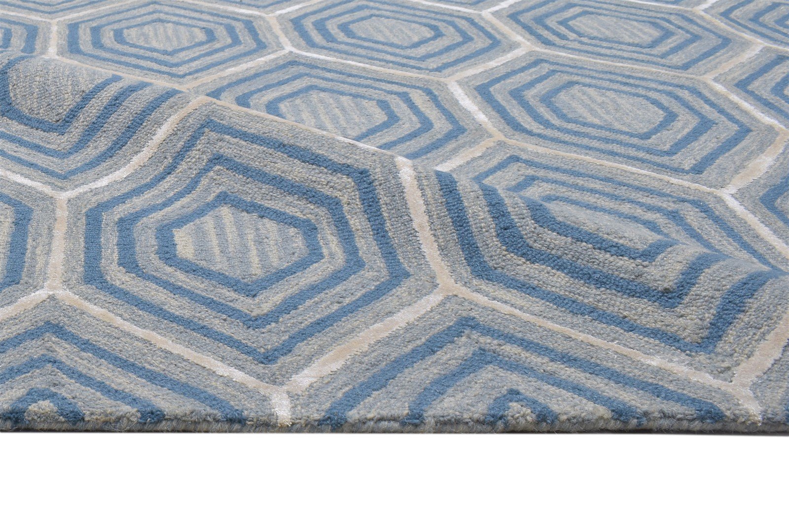 Blue Wool Rug 8' X 10' Modern Hand Tufted Moroccan Honeycomb Large Carpet 