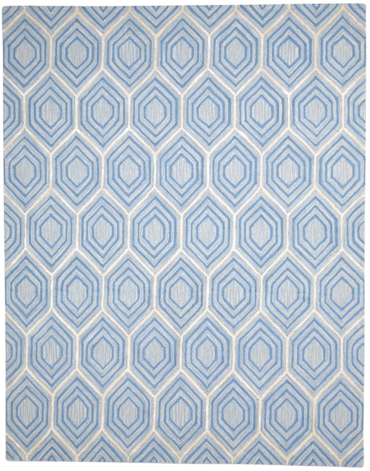 Blue Wool Rug 8' X 10' Modern Hand Tufted Moroccan Honeycomb Large Carpet 