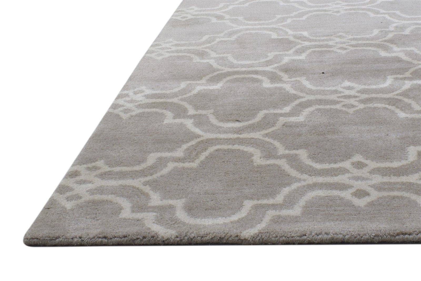 Wool Grey Rug 8' X 10' Modern Hand Tufted Moroccan Scroll Tile Large Carpet 