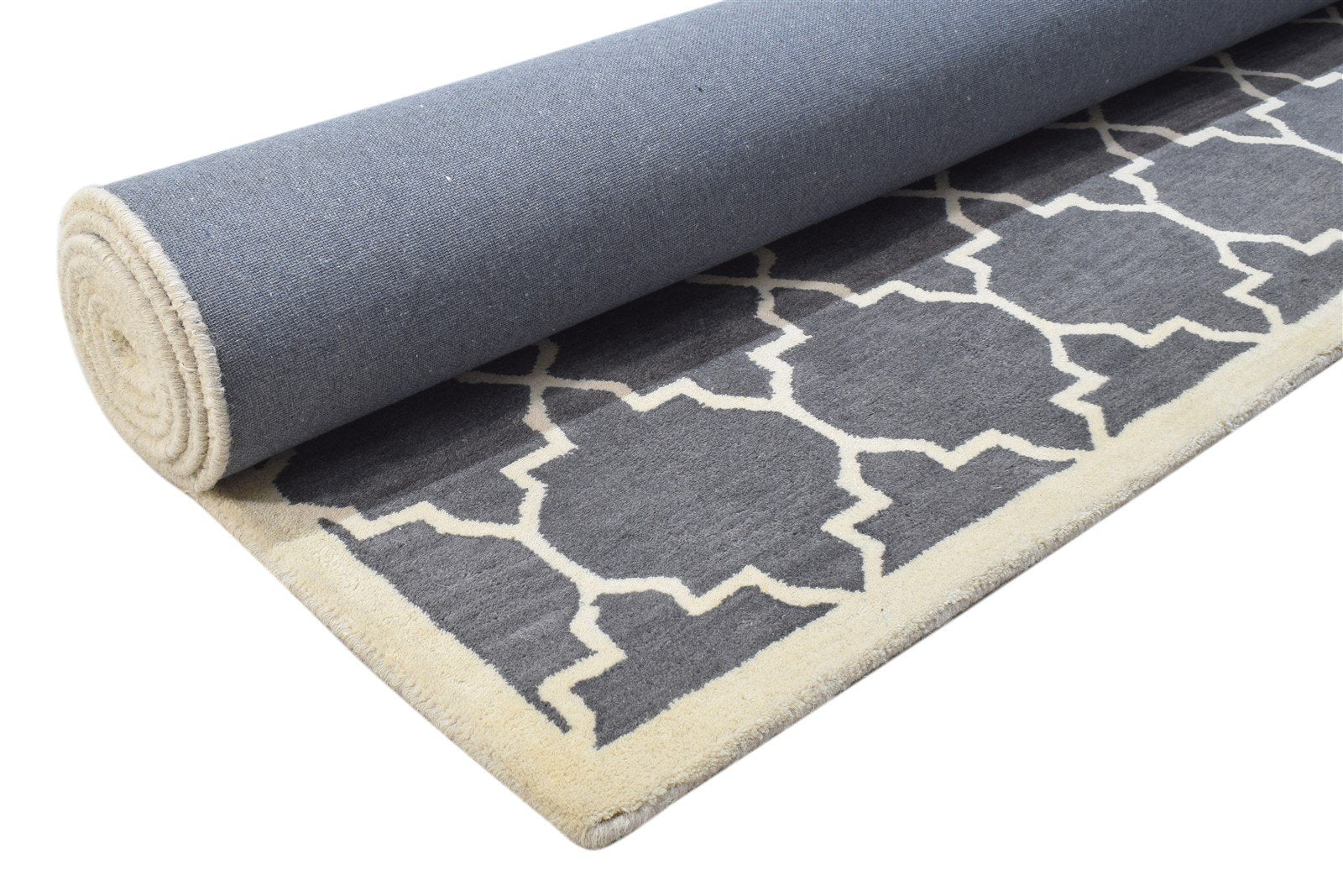 8' X 10' Rug Wool Charcoal Modern Hand Tufted Moroccan Trellis Large Carpet 