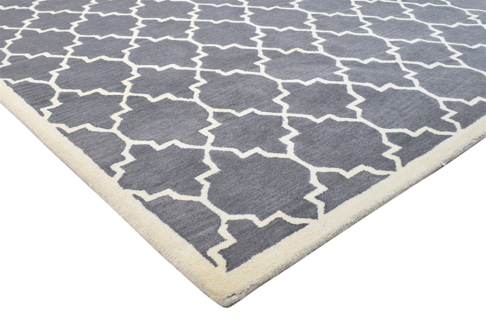 8' X 10' Rug Wool Charcoal Modern Hand Tufted Moroccan Trellis Large Carpet 