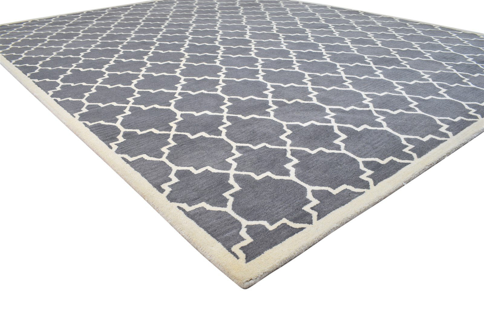 8' X 10' Rug Wool Charcoal Modern Hand Tufted Moroccan Trellis Large Carpet 