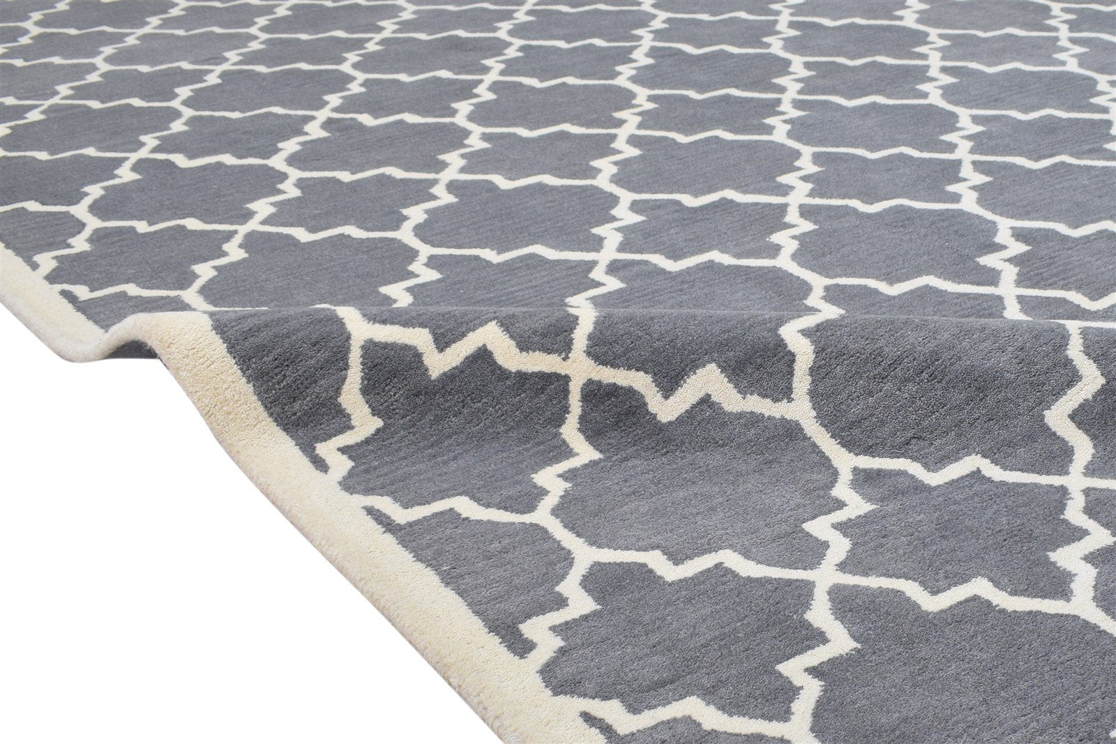 8' X 10' Rug Wool Charcoal Modern Hand Tufted Moroccan Trellis Large Carpet 