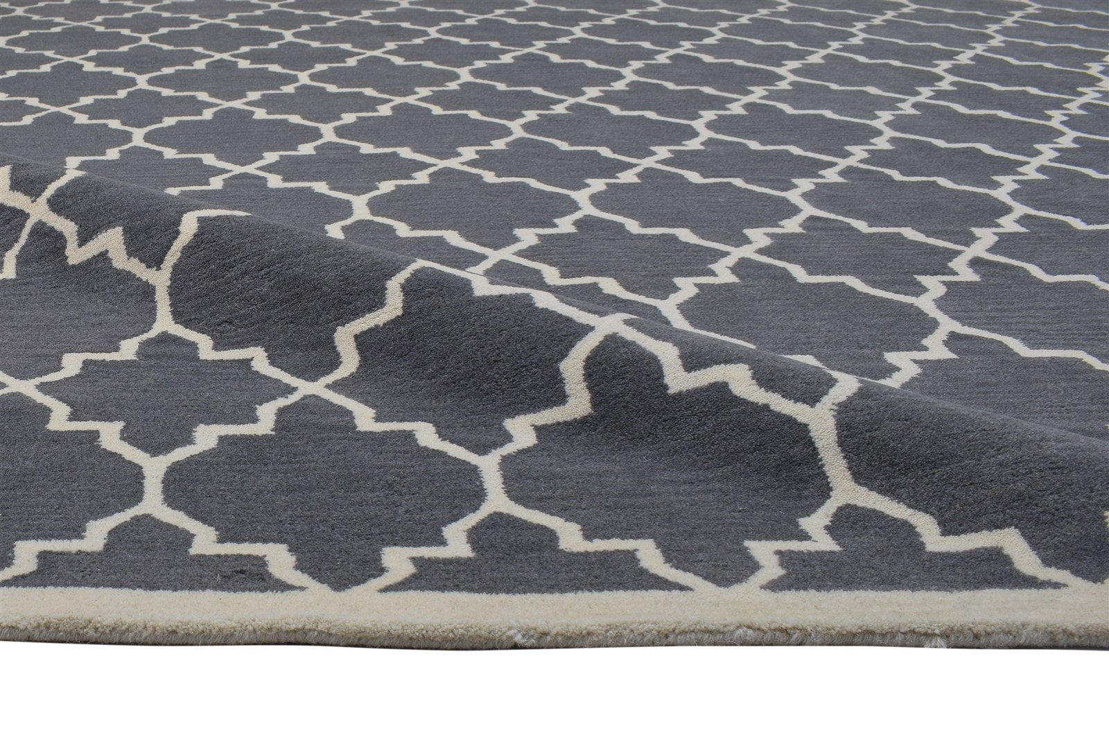 8' X 10' Rug Wool Charcoal Modern Hand Tufted Moroccan Trellis Large Carpet 