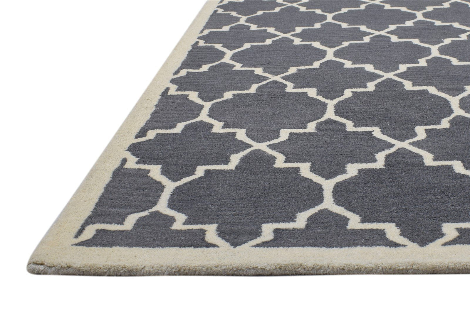 8' X 10' Rug Wool Charcoal Modern Hand Tufted Moroccan Trellis Large Carpet 